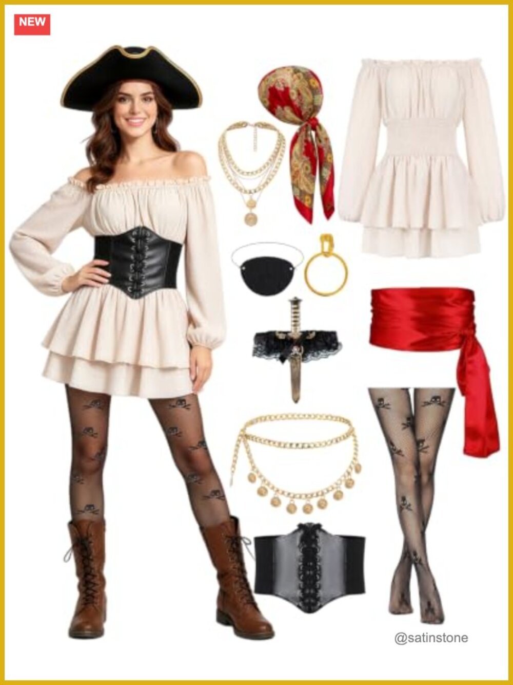 Women's 10pc Pirate Costume Set with Accessories Halloween Cosplay